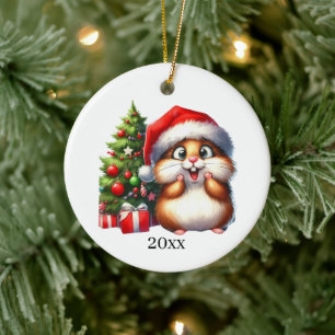 Adorno De Cerámica Navidades de fecha y mensaje de Cute Hamster
