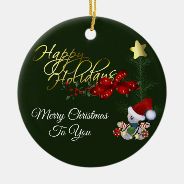 Adorno De Cerámica Navidades de Felices Fiestas (Frente)