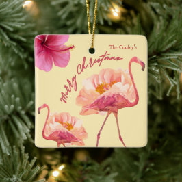 Adorno De Cerámica Navidades de flamenco tropical personalizados Keep