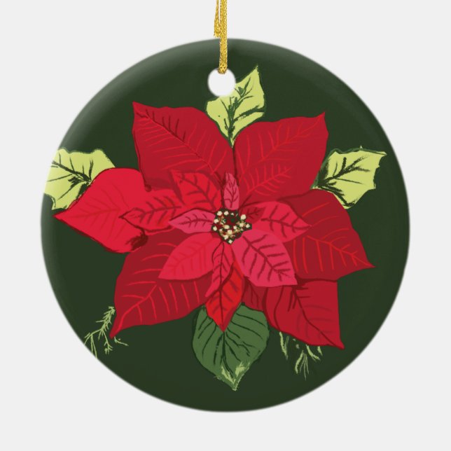 Adorno De Cerámica Navidades de flores de Poinsettia Roja (Atrás)