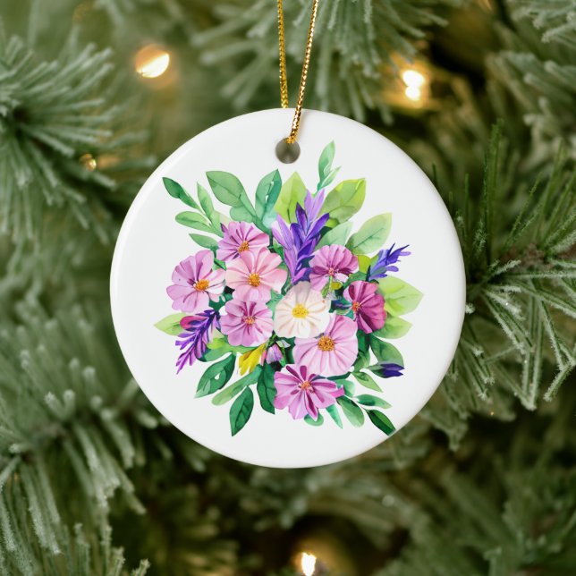 Adorno De Cerámica Navidades de flores moradas personalizadas (Árbol)