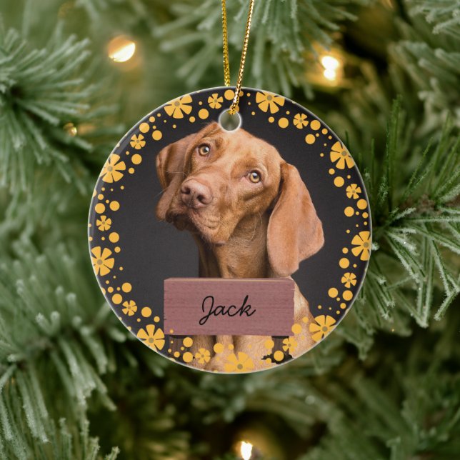 Adorno De Cerámica navidades de flores Personalizado Dog Photo (Árbol)