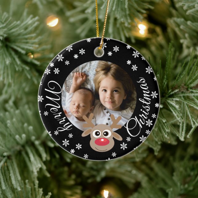 Adorno De Cerámica Navidades de foto: Black Cute Reindeer White Scrip (Árbol)
