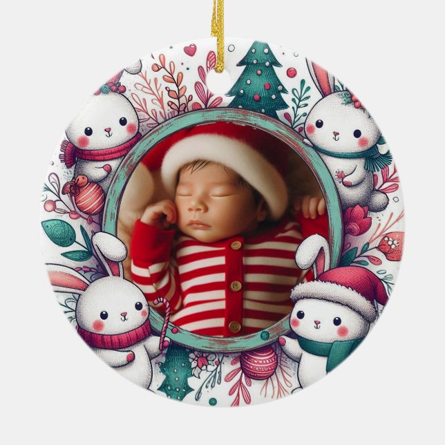 Adorno De Cerámica Navidades de foto para bebés marco conejo (Atrás)