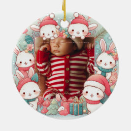 Adorno De Cerámica Navidades de foto para bebés marco conejo