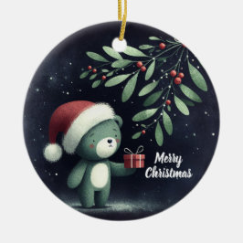 Adorno De Cerámica Navidades de foto para bebés Mistletoe Robin Wreat