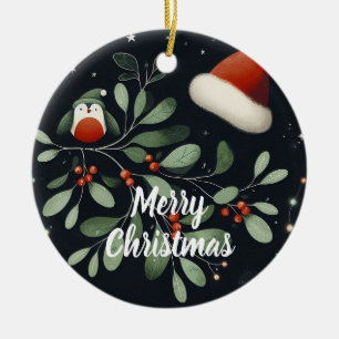 Adorno De Cerámica Navidades de foto para bebés Mistletoe Robin Wreat