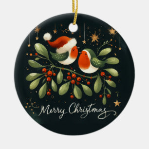Adorno De Cerámica Navidades de foto para bebés Mistletoe Robin Wreat