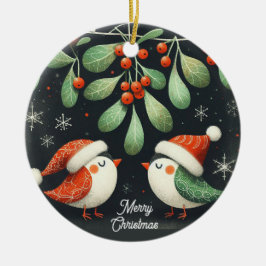 Adorno De Cerámica Navidades de foto para bebés Mistletoe Robin Wreat