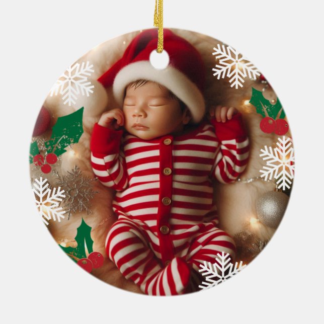Adorno De Cerámica Navidades de foto para bebés Mistletoe Snowflakes (Atrás)