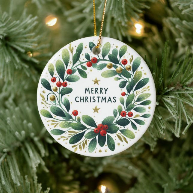 Adorno De Cerámica Navidades de foto para bebés Mistletoe Wreath (Árbol)