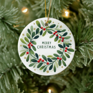 Adorno De Cerámica Navidades de foto para bebés Mistletoe Wreath