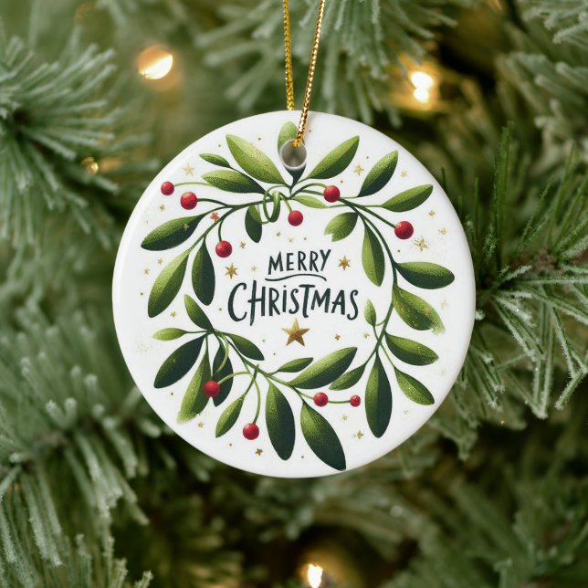 Adorno De Cerámica Navidades de foto para bebés Mistletoe Wreath (Árbol)