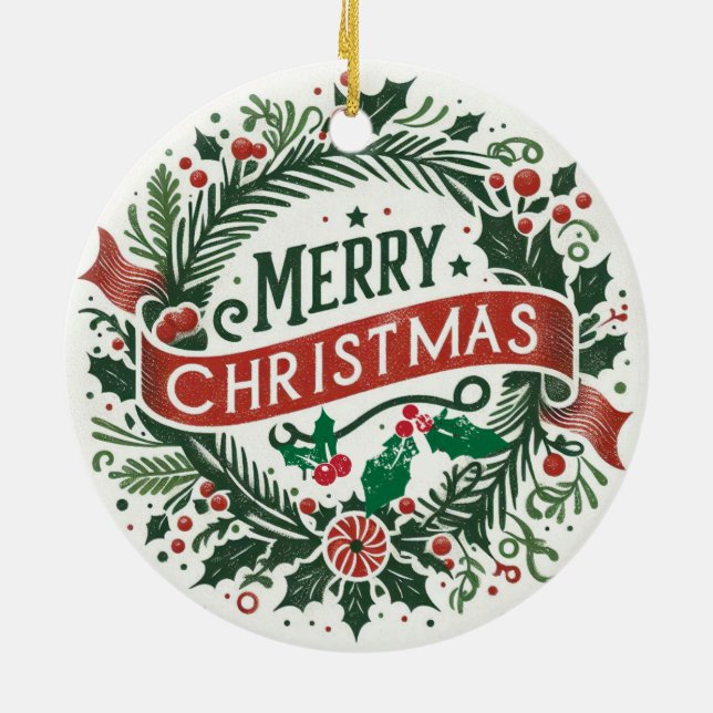 Adorno De Cerámica Navidades de foto para bebés Mistletoe Wreath (Atrás)