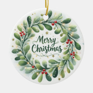 Adorno De Cerámica Navidades de foto para bebés Mistletoe Wreath