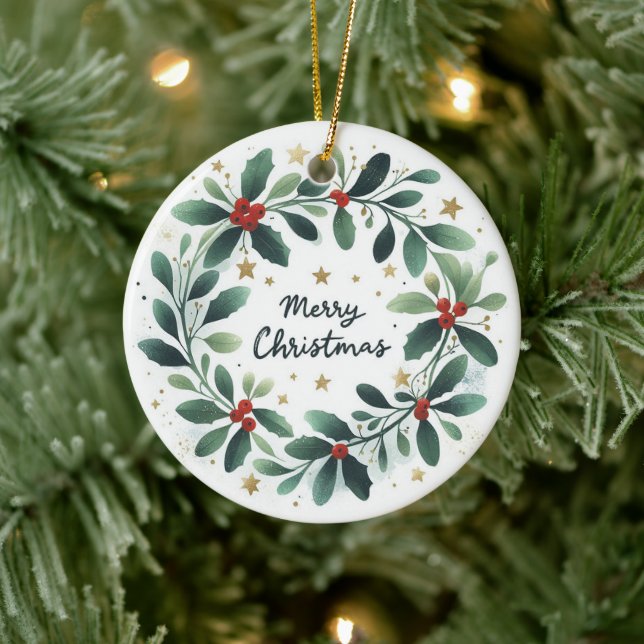 Adorno De Cerámica Navidades de foto para bebés Mistletoe Wreath (Árbol)