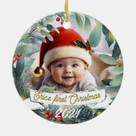 Adorno De Cerámica Navidades de foto para bebés Mistletoe Wreath