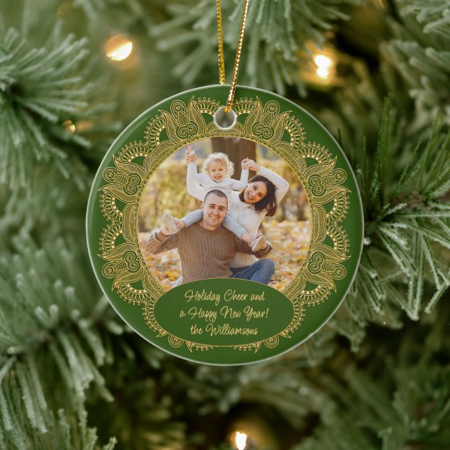 Adorno De Cerámica Navidades de fotografía de familia personalizado T (Árbol)