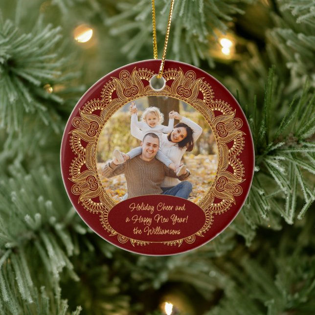 Adorno De Cerámica Navidades de fotografía de familia personalizado T (Árbol)