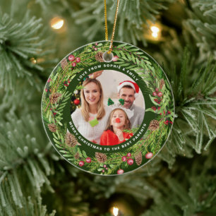 Adorno De Cerámica Navidades de fotografía de follaje familiar Green
