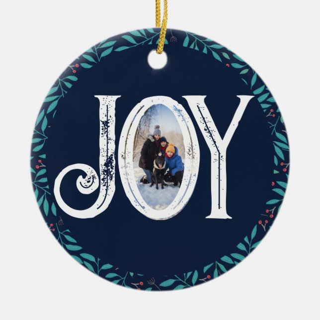 Adorno De Cerámica Navidades de fotografía de la familia Joy (Frente)