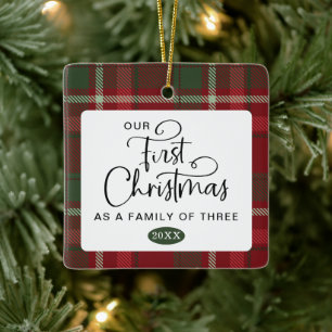 Adorno De Cerámica Navidades de fotografía de la familia Plaid First