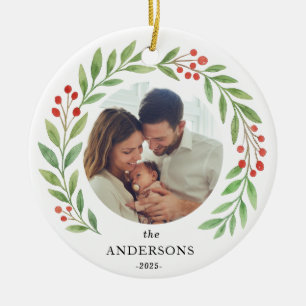 Adorno De Cerámica Navidades de fotografía de la familia Watercolor W