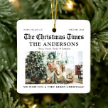 Adorno De Cerámica Navidades de fotografía de qué año es único en un<br><div class="desc">El periódico Unique What A Year Photo Navidades Ceramic Ornament es un encantador obsequio para conmemorar tu año. Con estilo como un periódico clásico, este adorno cuenta con una foto personalizada y destaca sus momentos más memorables, lo que lo convierte en un añadido único a su decoración de vacaciones. Perfecto...</div>