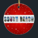 Adorno De Cerámica Navidades de fotografía de viajes South Beach Miam<br><div class="desc">Muestra tu amor por South Beach,  Miami,  Florida esta temporada de vacaciones con esta festividad de la foto de Navidad! El color del collage es océano,  playa,  palmera,  estación de socorristas y otras fotos.</div>