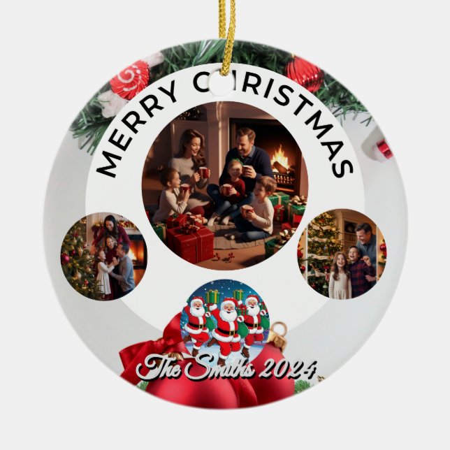 Adorno De Cerámica Navidades de fotografía familiar divertidos, educa (Frente)