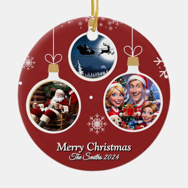 Adorno De Cerámica Navidades de fotografía familiar divertidos, educa (Frente)