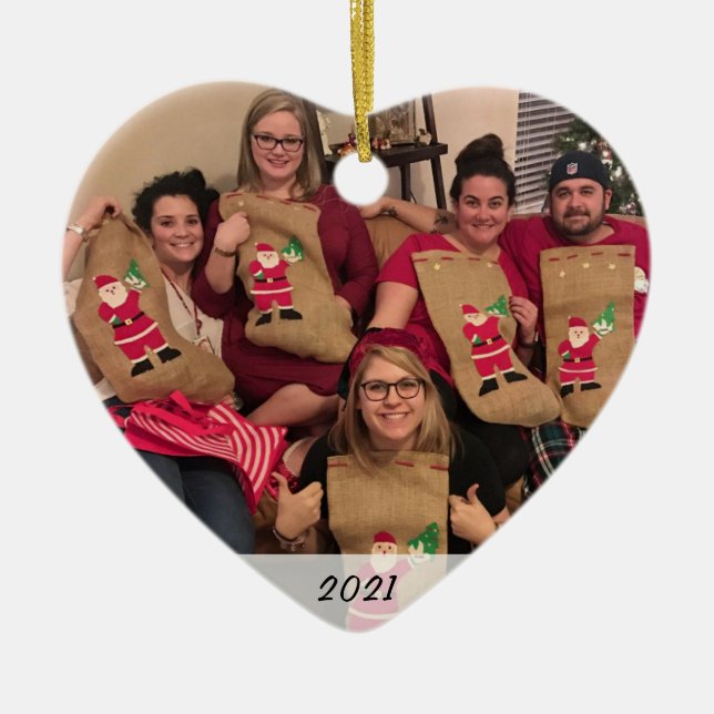 Adorno De Cerámica Navidades de fotografía familiar simple personaliz (Frente)