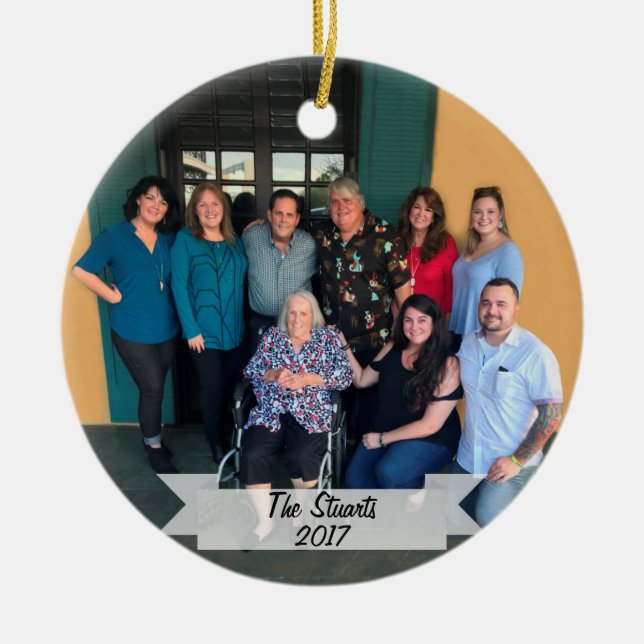 Adorno De Cerámica Navidades de fotografía familiar simple personaliz (Frente)