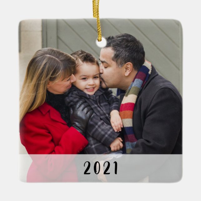 Adorno De Cerámica Navidades de fotografía familiar simple personaliz (Anverso)