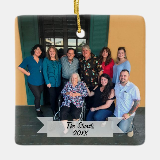 Adorno De Cerámica Navidades de fotografía familiar simple personaliz (Anverso)
