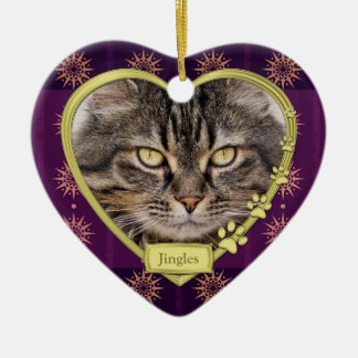Adorno De Cerámica Navidades de fotografía mascota Cat Memorial Purpl