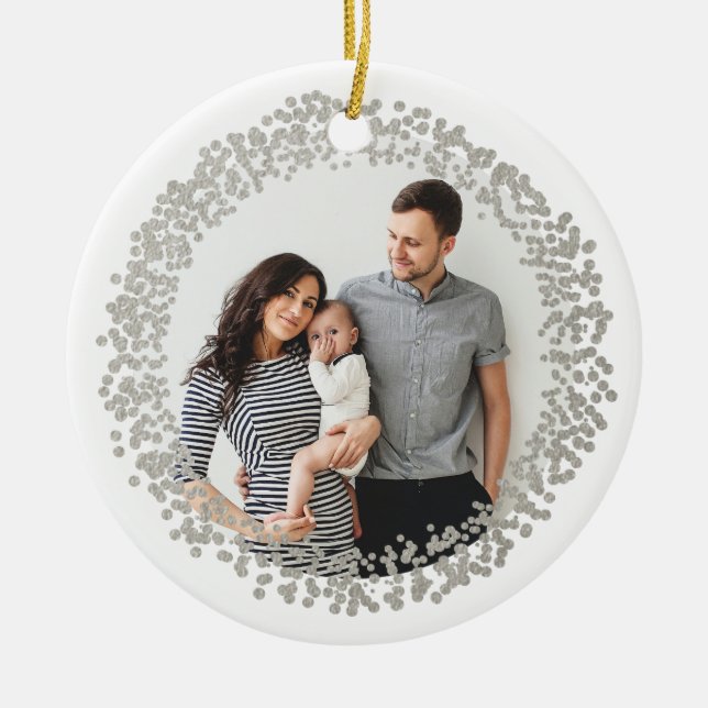 Adorno De Cerámica Navidades de fotografía navideña de Silver Confett (Frente)