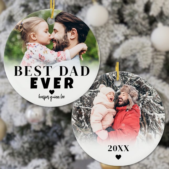 Adorno De Cerámica Navidades de fotografía personalizados para el mej (Personalized Best Dad 2 Photo Christmas Ceramic Ornament )