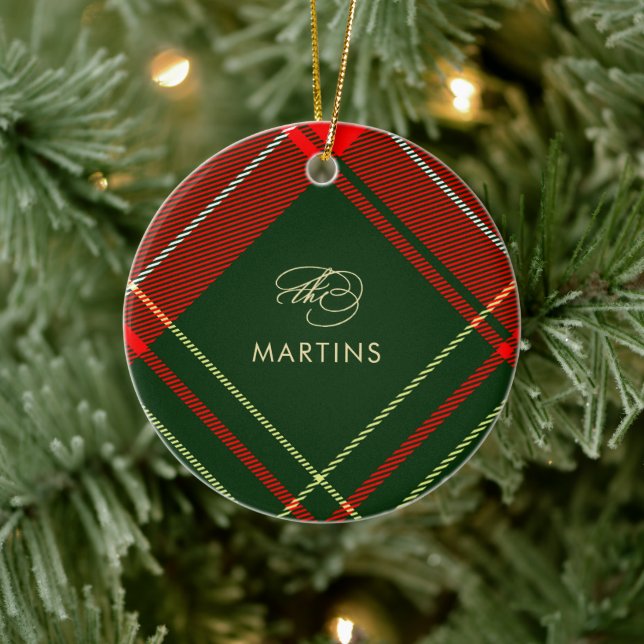 Adorno De Cerámica Navidades de fotografía y nombre de plaid tartán r (Árbol)