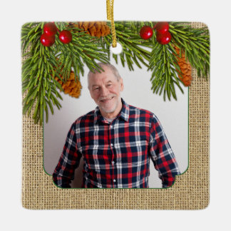Adorno De Cerámica Navidades de fotos conmemorativas de Burlap Pine B