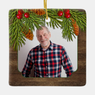 Adorno De Cerámica Navidades de fotos conmemorativas de Rustic Wood P