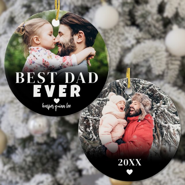 Adorno De Cerámica Navidades de fotos de Best Dad (Best Dad Ever Photo Christmas Ceramic Ornament)