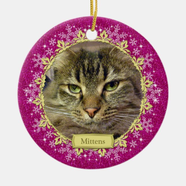 Adorno De Cerámica Navidades de fotos de copos de nieve rosados en ho (Frente)