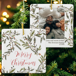 Adorno De Cerámica Navidades de fotos de feriados de Evergreen Branch