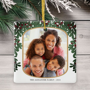Adorno De Cerámica Navidades De Fotos De Mistletoe Foliage RoundFrame