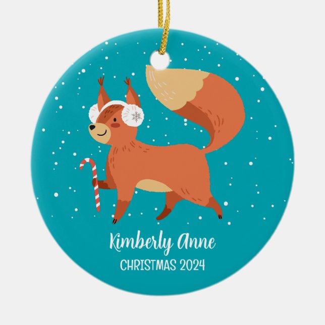 Adorno De Cerámica Navidades de Fox Woodland de Cute Snowy vacaciones (Frente)