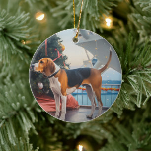 Adorno De Cerámica Navidades de Foxhound ingleses estadounidenses cru