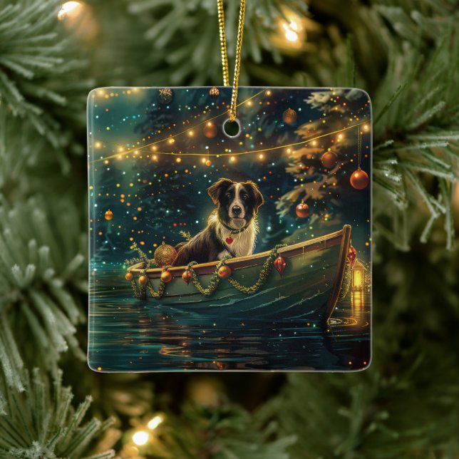 Adorno De Cerámica Navidades de Frontera Collie Voyage festivo (Árbol)
