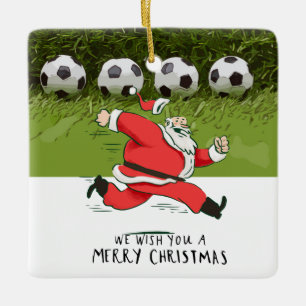 Adorno De Cerámica Navidades de fútbol con Santa Claus jugando al bal