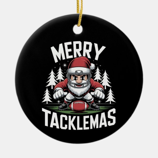 Adorno De Cerámica Navidades de Fútbol de Merry Tacklemas navideños (Frente)